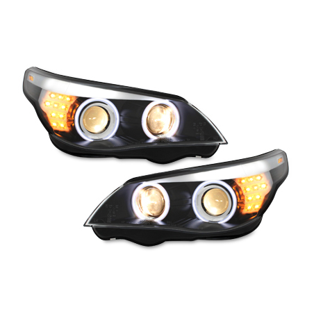Phares CCFL BMW E60 04-07 clignotant LED Noir, Angel Eyes