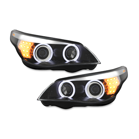 Phares CCFL BMW E60 03-04 clignotant LED Noir, Angel Eyes,D2S