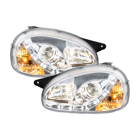 Kit Phares Avant H7/H7 Opel Corsa C (00-03) – Avec Moteur Réglage Hauteur + Clignotants Blancs – Johns Qualité