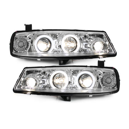 VAUXHALL CALIBRA 89-97 BLACK ANGEL EYE HALO PROJECTOR HEAD LIGHTS LAMPS PAIR