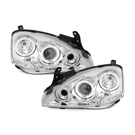 Vauxhall Corsa C 00-06 Chrome Halo Ring Angle Eye Projector Front Headlights NEW