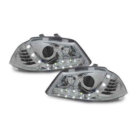 Phares Complets Gauche Et Droite Pour Seat Ibiza 6J (03/2008 - 02/2012) Avec Feux De Circulation Diurnes - Ampoules H4 Incluses