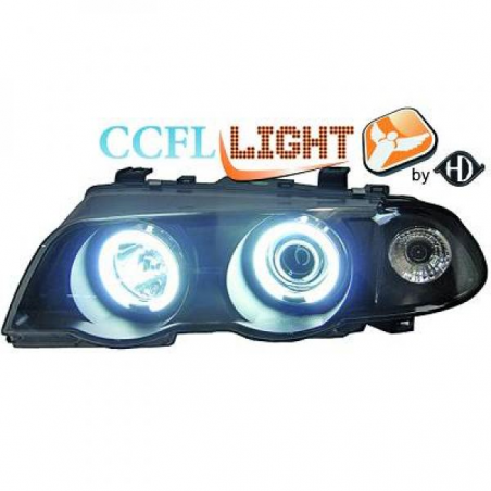 phares design angel eyes, CCFL Cool Lights, noir, H1/H1, avec correct.      BMW E46, 4-portes