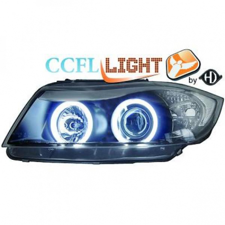 phares design angel eyes, CCFL Cool Lights, noir, H7+H1   BMW E90,