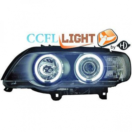 phares design angel eyes, CCFL Cool Lights, noir, H1/H1   BMW X5,