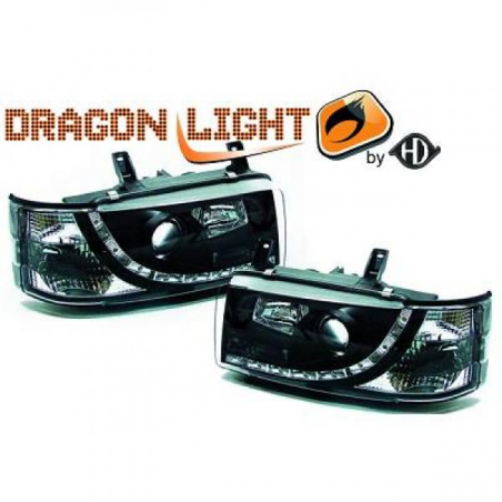 fari con LED diurni, DragonLights, nero, con clign. LED T4