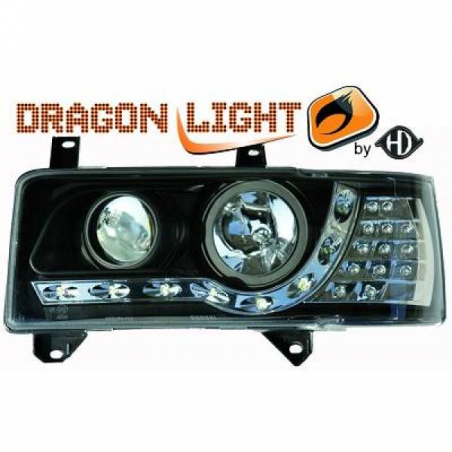 fari con LED diurni, DragonLights, nero, con clign. LED T4,