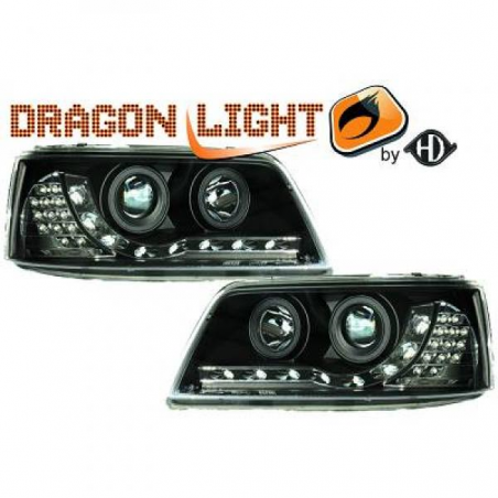 fari con LED diurni, DragonLights, nero, agg. elettr., con clign., T5