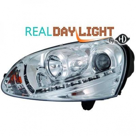 Phares avec feux diurne LED  DragonLights, chrome, VW Golf 5, 