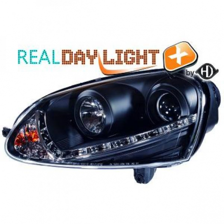 Phares avec feux diurne LED  DragonLights, nero VW Golf 5, 