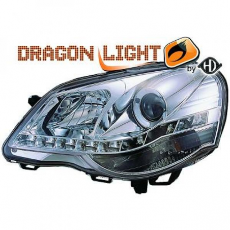 Phares avec feux diurne LED  DragonLights, cromo VW POLO 9N3 