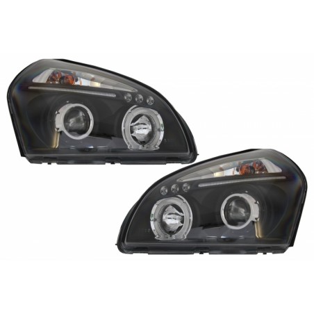 Headlights Angel Eyes Dual Halo Rims Suitable for Hyundai Tucson (2004-2010) Black