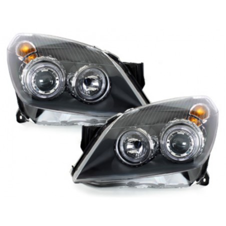 Headlights Angel Eyes suitable for OPEL Astra H (2004-2009) 2 Halo Rims Black