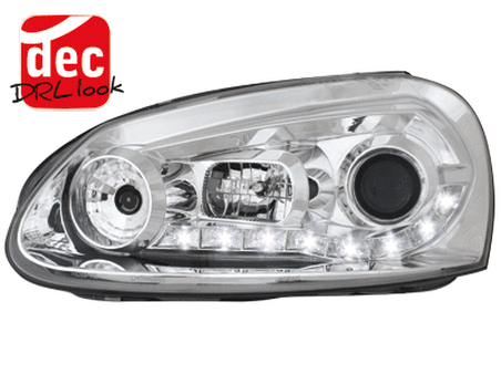 DAYLINE LED DRL Headlights suitable for VW Golf V (2003-2009) suitable for VW Jetta (2005-2011) Chrome
