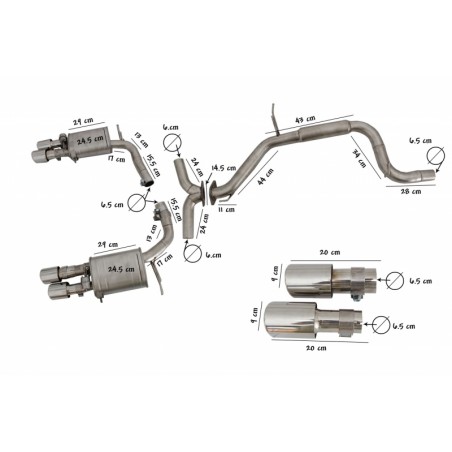 Complete Exhaust System suitable for VW Passat CC (2012-2017) turbo inline 4-cylinder petrol Engine (2.0 TFSI EA888) with Valvet
