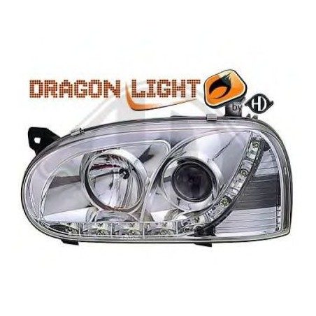 phares à LED diurnes, DragonLights, chrome     GOLF 3