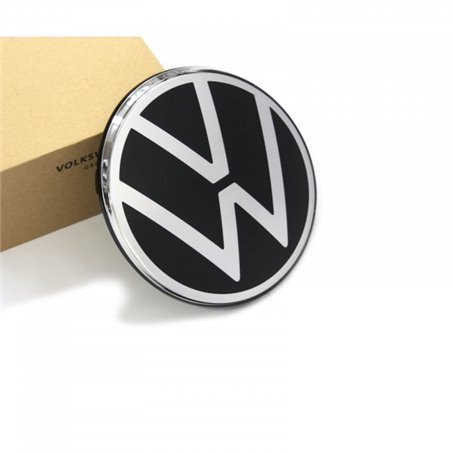 Original VW Touareg III (CR) Emblème VW pour grille de radiateur, logo noir chromé.