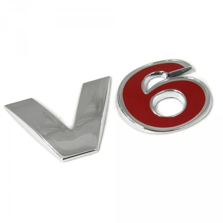 Emblème arrière VW Golf 4 (1J) V6 avec inscription chromée rouge sur le hayon.