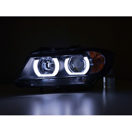 Phare avant Xenon Daylight LED DRL look BMW Série 3 E90 / E91 05-08 noir