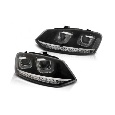 Phares U-LED LIGHT Noir Dynamique Pour VW POLO 6R 09-03.14