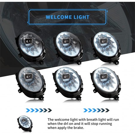 VLAND LED Phares compatibles pour Mini Cooper One JCW F55 F56 Hatch F57 convertible 2014-2020 Union Jack Feux Avant, DRL avec