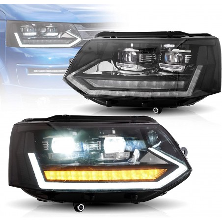 VLAND Full LED Phares Compatible pour Volks-wagen V-W T5 Transporter Multivan V lifting 2010-2015 Feux avant, DRL avec fonction