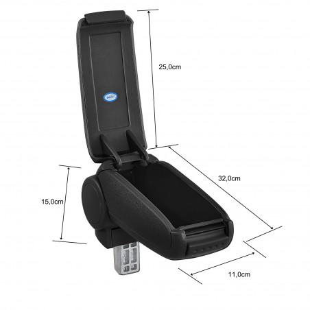 HTD076 + LC503 Centre Armrest Ford EcoSport 2 with Storage Compartment Synthetic Leather Black with White Stitching [pro.tec]