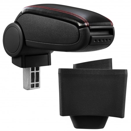 HTD003 + LC502 Centre Armrest Audi A3 S3 8L 96-03 with Storage compartment imitation Leather Black with Red Stitching [pro.tec]