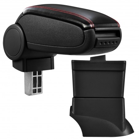 HTD016 + LC502 Centre Armrest Fiat 500 with Storage compartment imitation Leather Black with Red Stitching [pro.tec]