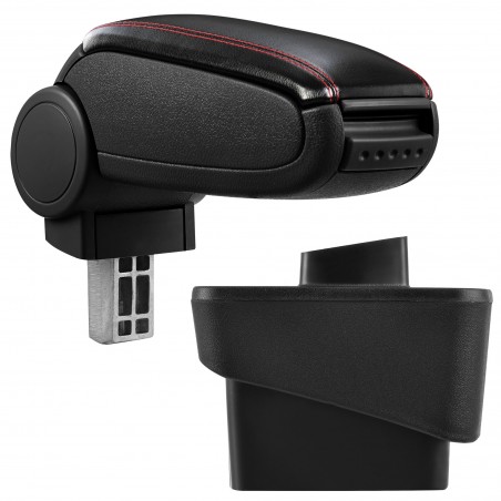 HTD042 + LC502 Centre Armrest Audi A1 with Storage Compartment Imitation Leather Black with Red Stitching [pro.tec]