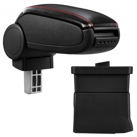 HTD018 + LC502 Centre Armrest Ford Ka with Storage Compartment Imitation Leather Black with Red Stitching [pro.tec]
