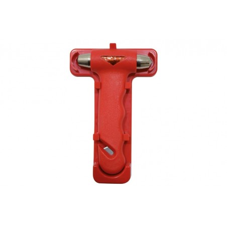 Emergency hammer with belt cutter, color: red