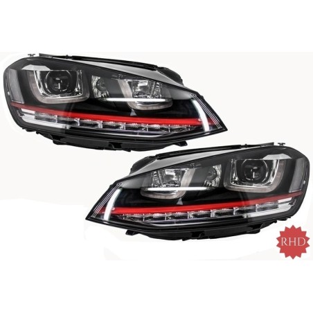 RHD Headlights 3D LED DRL suitable for VW Golf 7 VII (2012-2017) RED R20 GTI Look LED Flowing Dynamic Sequential Turning Lights