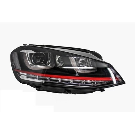 RHD Headlights 3D LED DRL suitable for VW Golf 7 VII (2012-2017) RED R20 GTI Look LED Flowing Dynamic Sequential Turning Lights