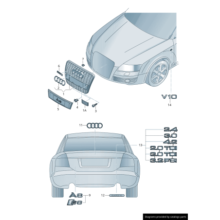 3.0 Badge Emblème Chrome - Pièces d'origine Audi 4F0853743B2ZZ