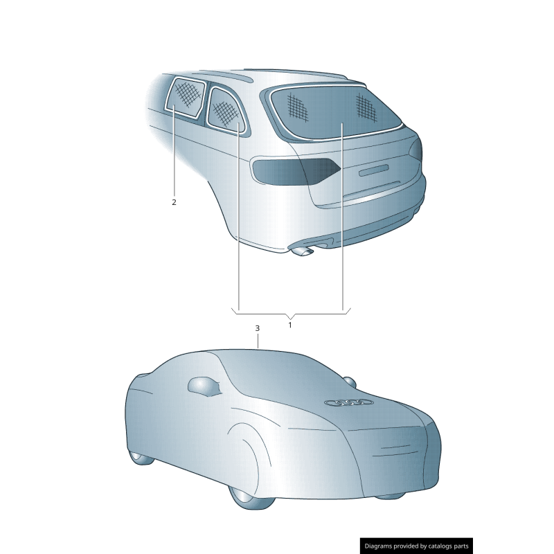 Ensemble de protection solaire pour vitre arrière en 3 parties - Pièces  d'origine Audi 8X3064160.